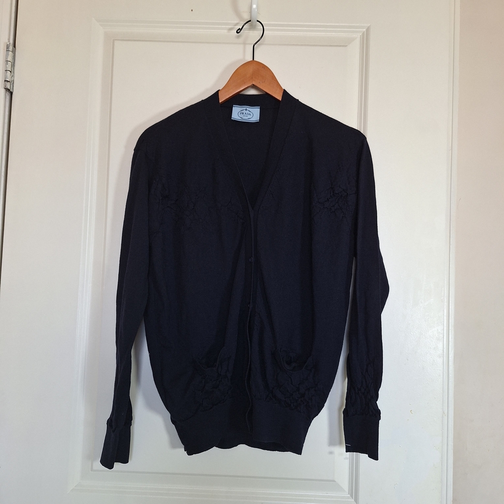 Prada Women's V Neck 100% Virgin Wool Cardigan Size 44